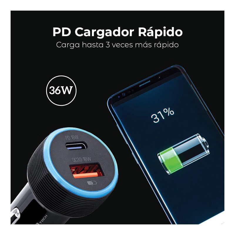 Cargador Argom para Carro USB/USB-C