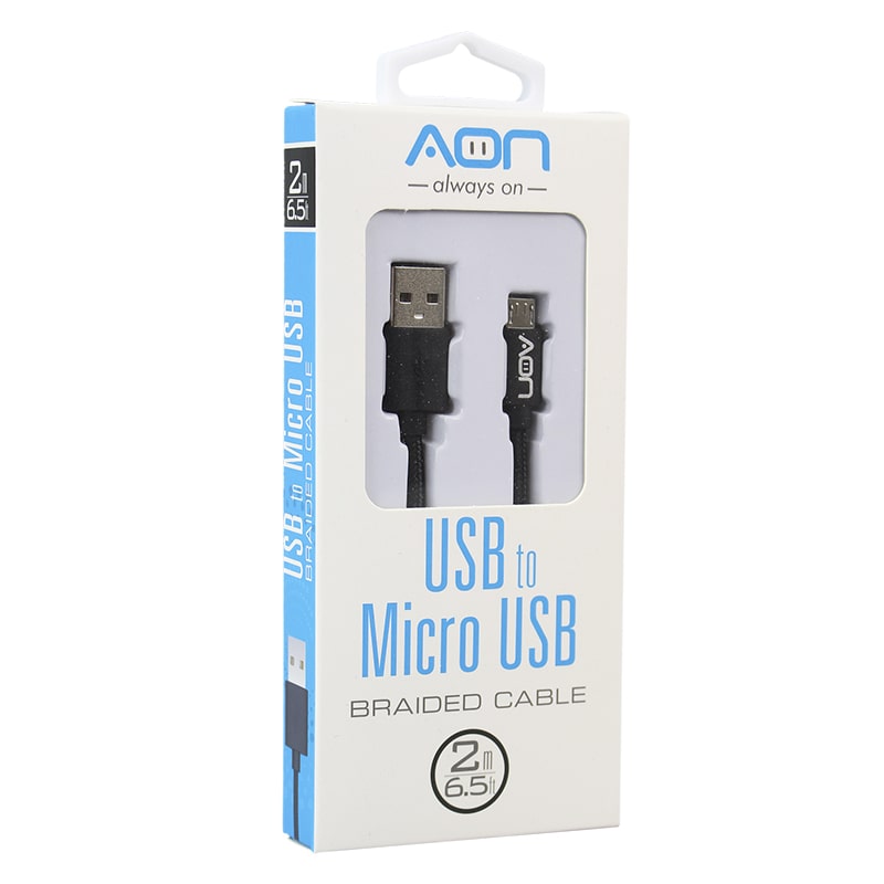 Cable USB AON AO-CB-3010 USB a Micro USB 2 Metros Forrado Negro