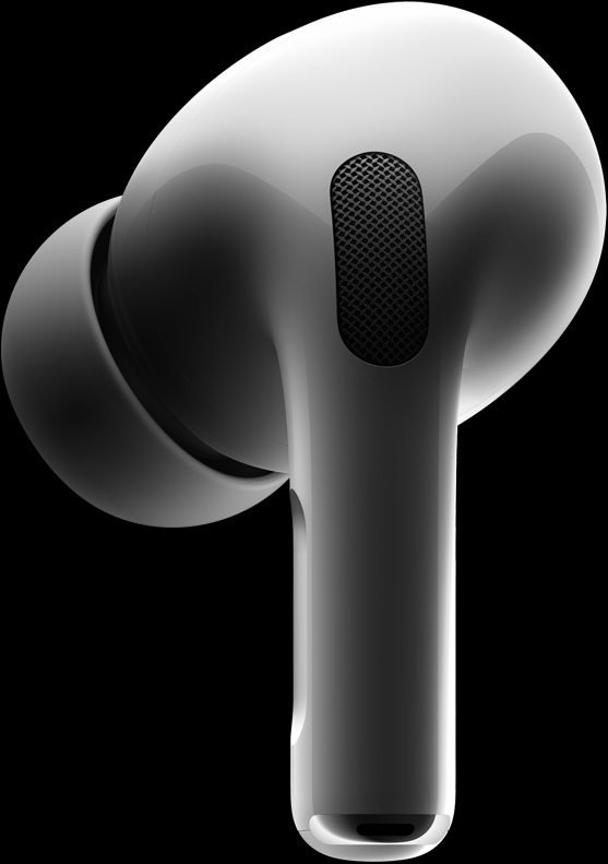 La imagen muestra una vista transparente del controlador y el amplificador especialmente desarrollados en el interior de los AirPods Pro.