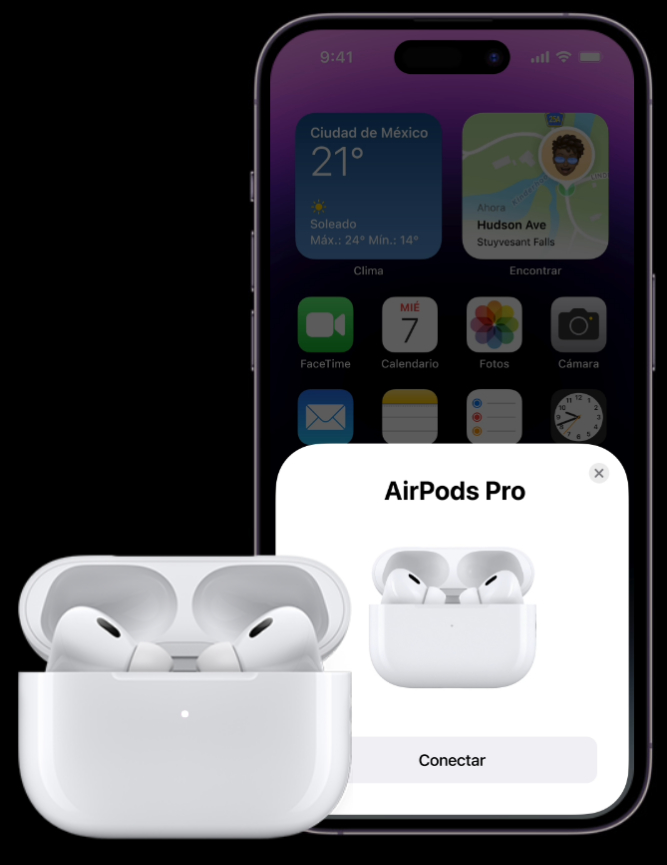 La imagen muestra una vista transparente del controlador y el amplificador especialmente desarrollados en el interior de los AirPods Pro.