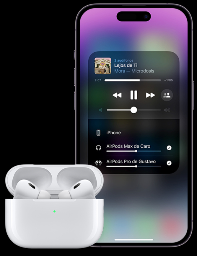 La imagen muestra una vista transparente del controlador y el amplificador especialmente desarrollados en el interior de los AirPods Pro.