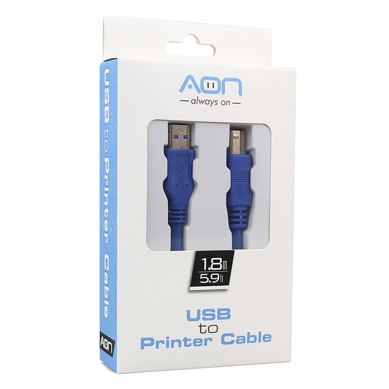 Cable USB AON AO-CB-6101 para Impresora 1.8 Metros Azul