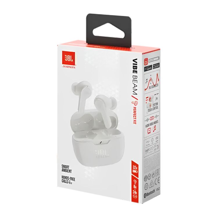 Audífonos Bluetooth JBL Vibe Beam in-ear con Micrófono Blanco