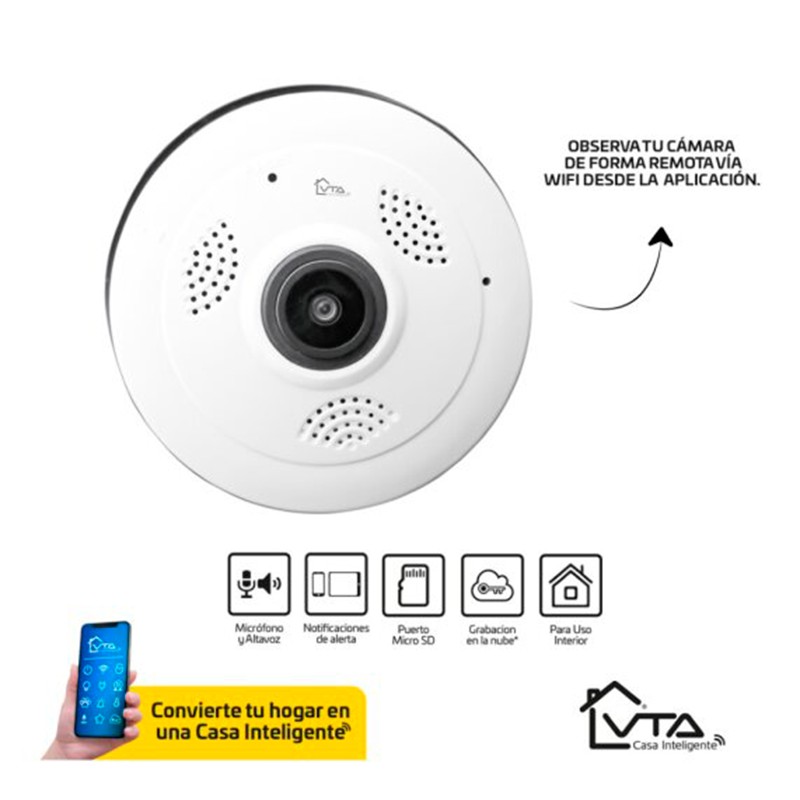 Cámara Inteligente Panorámica VTA+ Polygon con Visión 360° FHD 1080p Smart Home Wi-Fi