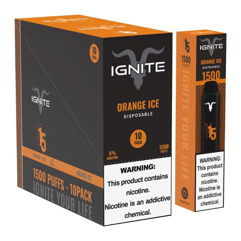 Vape Electrónico Ignite V15 1500 Puffs Nic 5g Orange Ice