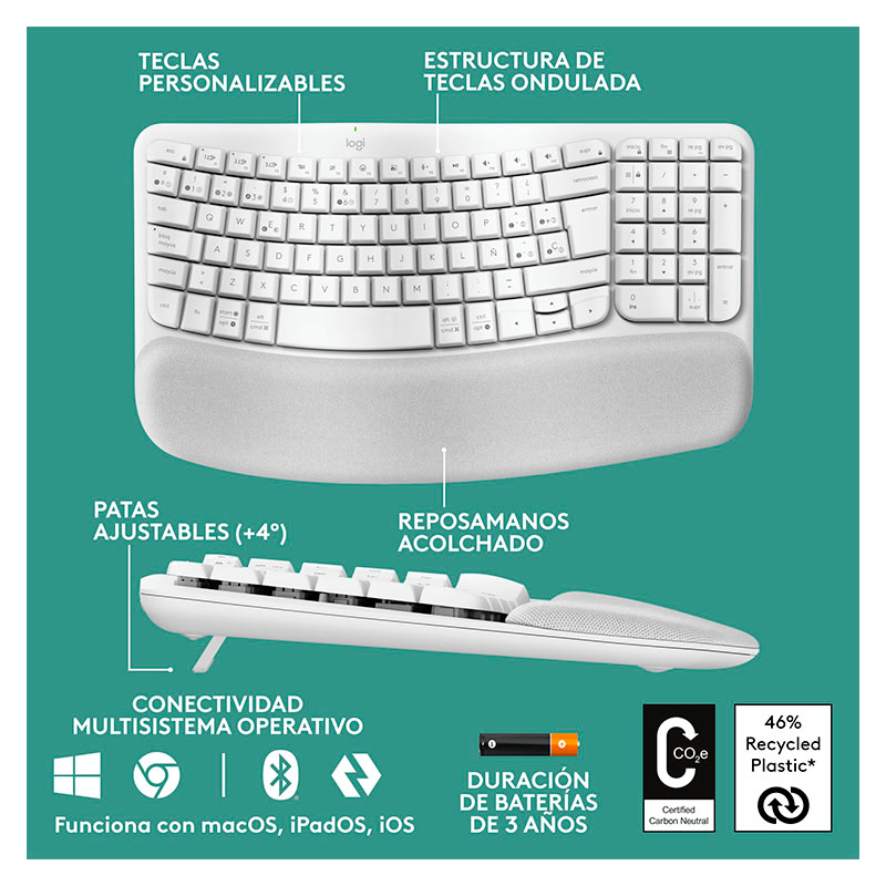 Teclado Inalámbrico Logitech Wave Keys Blanco Español