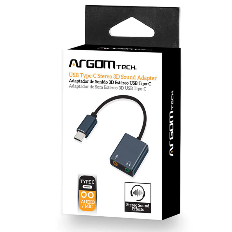 Adaptador Argom USB-C a Salida Stereo y Microfono Mono