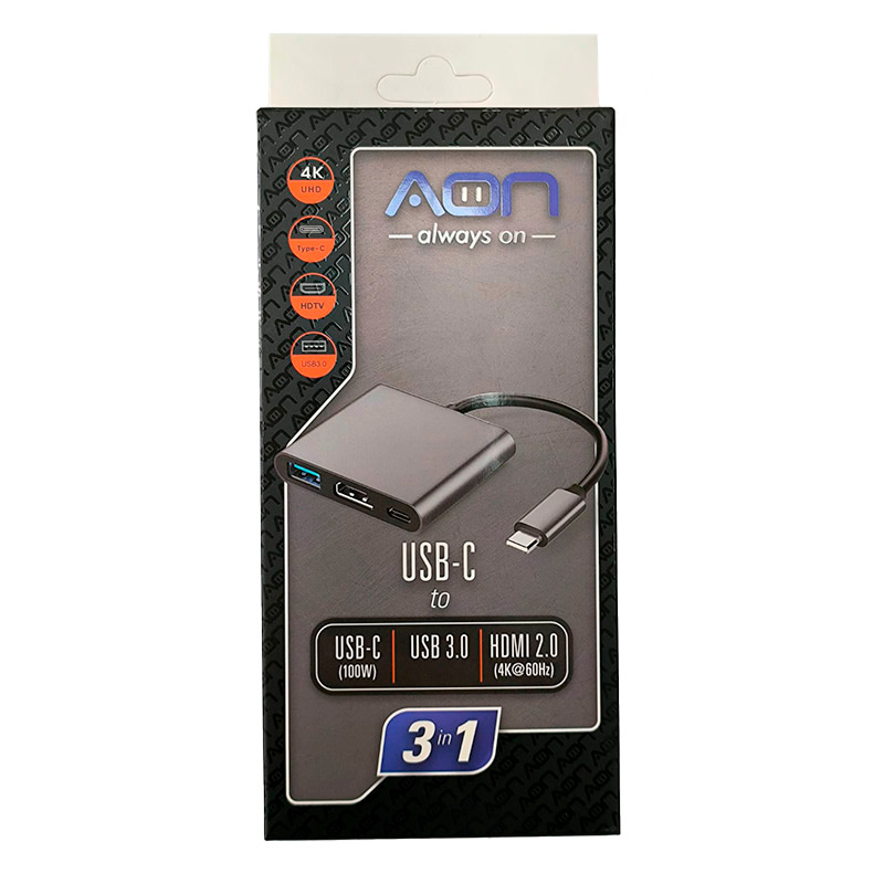 Adaptador USB-C a HDMI AON AO-AD-1017 Macho-Hembra Negro