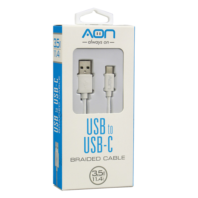 Cable USB a USB-C AON AO-CB-4001 3.5 Metros Trenzado Blanco