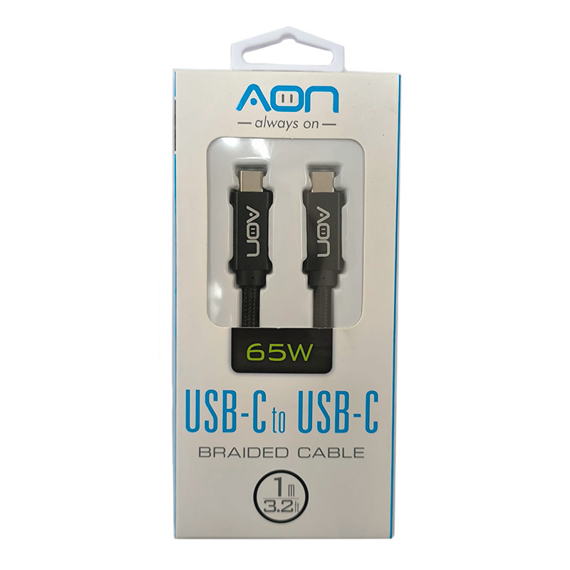 Cable USB-C a USB-C AON AO-CB-5014 1 Metro Negro 5Gbps 65W