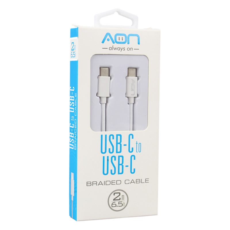 Cable USB-C a USB-C AON AO-CB-5011 2 Metros Trenzado Blanco