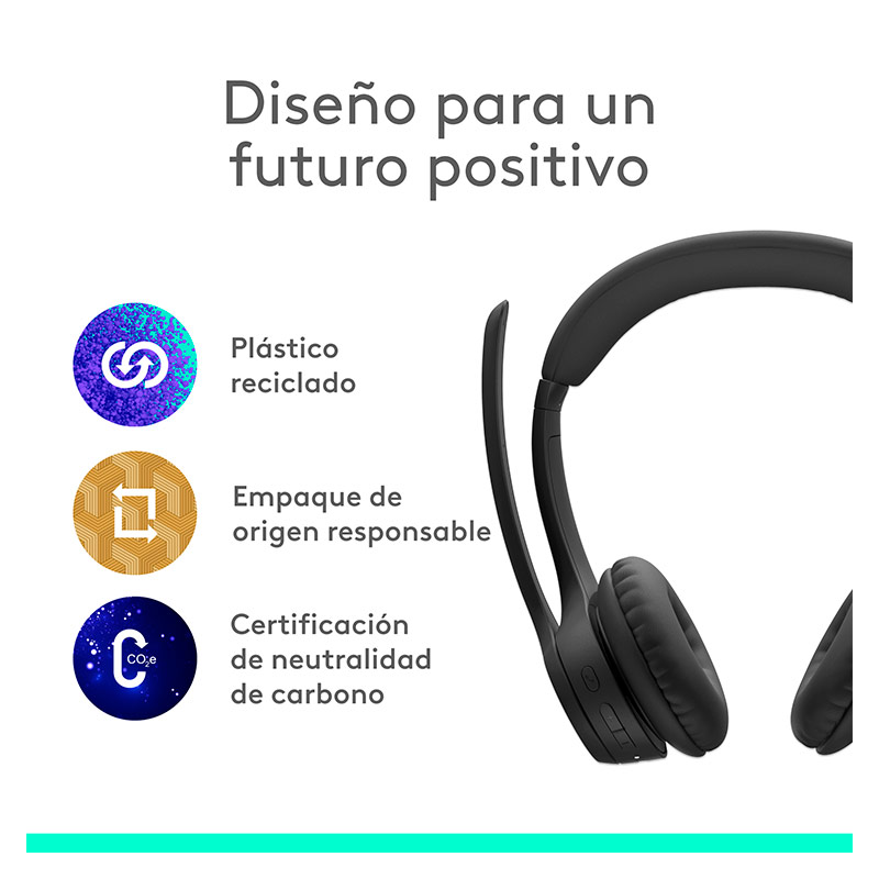 Audífonos Tipo Headset Logitech Zone 300 Inalámbricos con Micrófono Negro