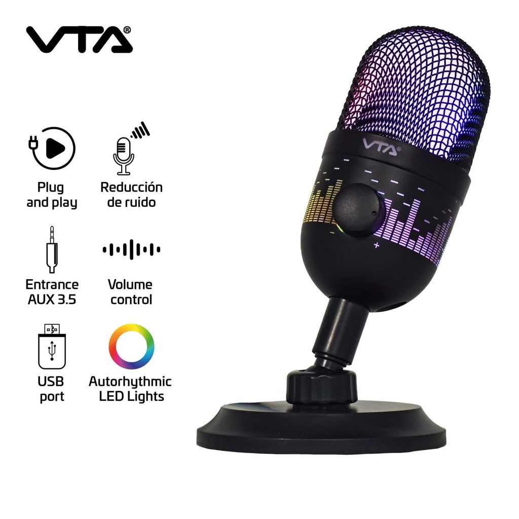 Micrófono VTA+ A-309 RGB USB Negro
