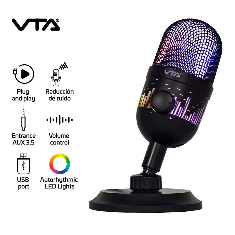 Micrófono VTA+ A-309 RGB USB Negro