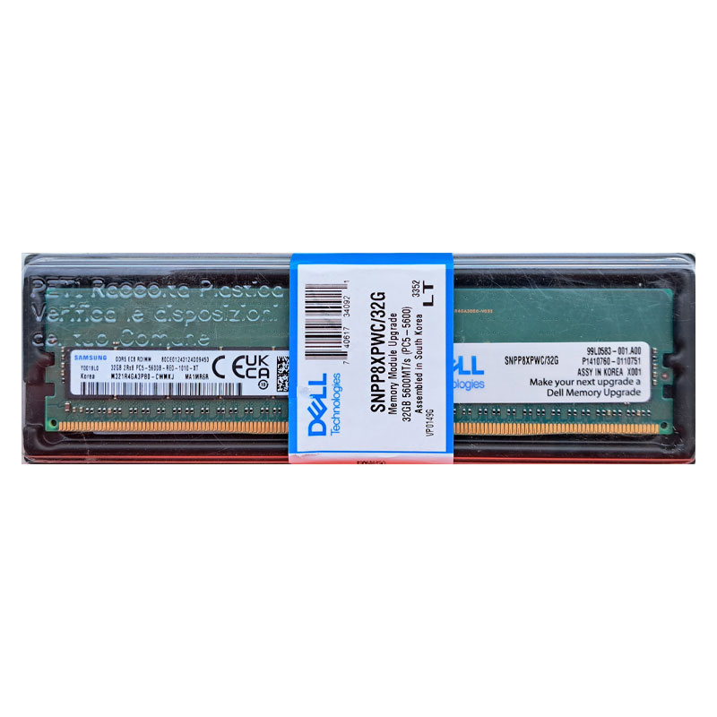 Memoria DDR5 RDIMM 32GB Dell 5600 MT/s ECC 2Rx8 No compatible con RDIMM de 4800 MT/s
