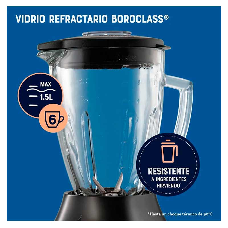 Licuadora Oster BLSTPEG-BPB 6 Velocidades Jarra de Vidrio 1.5 Lt Negro 800 W