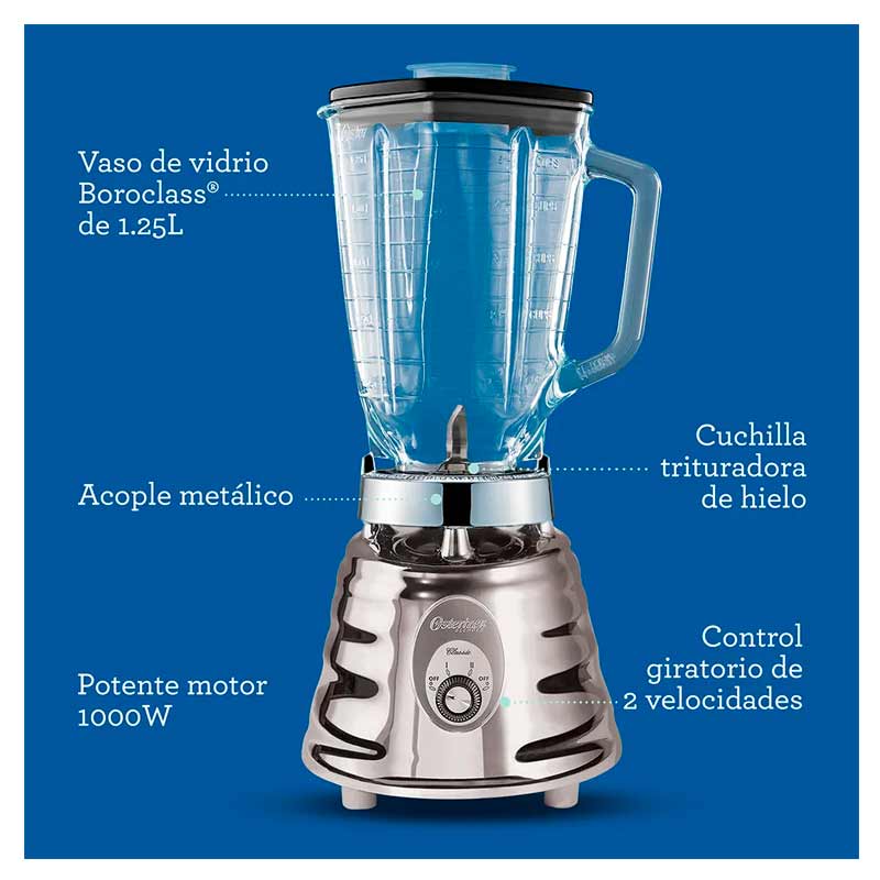 Licuadora Oster 0465 2 Velocidades Jarra de Vidrio 1.25 Lt Gris 1000 W