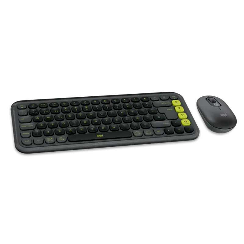 Teclado y Mouse Inalámbrico Bluetooth Logitech POP Icon Negro Verde Español
