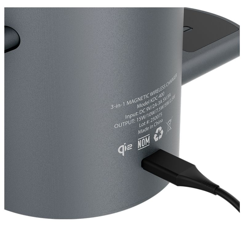 Estación de Carga Inalámbrica Klip Xtreme 3-en-1 Qi2 Magnética 15W Plegable