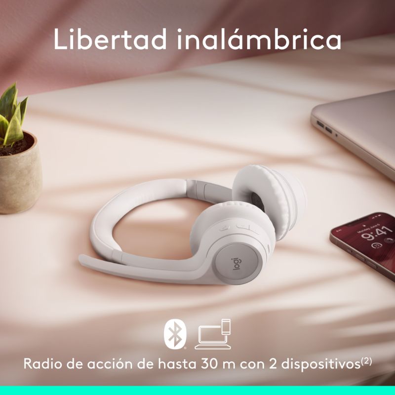 Audífonos Tipo Headset Logitech Zone 300 Inalámbricos con Micrófono Blanco