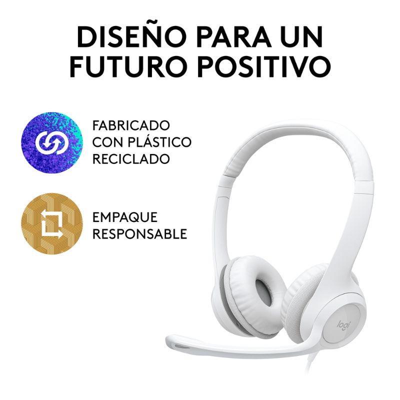 Audifonos tipo Headset Logitech H390 USB con Micrófono Blanco