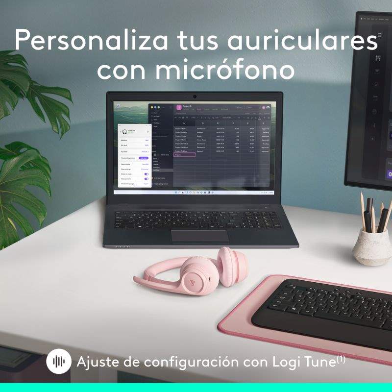 Audífonos Tipo Headset Logitech Zone 300 Inalámbricos con Micrófono Rosa