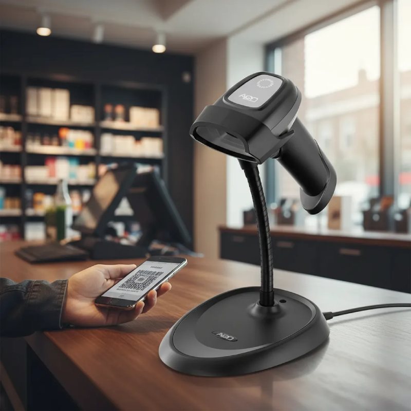 Lector de código de barras AON HS-10L 1D 2D USB con soporte