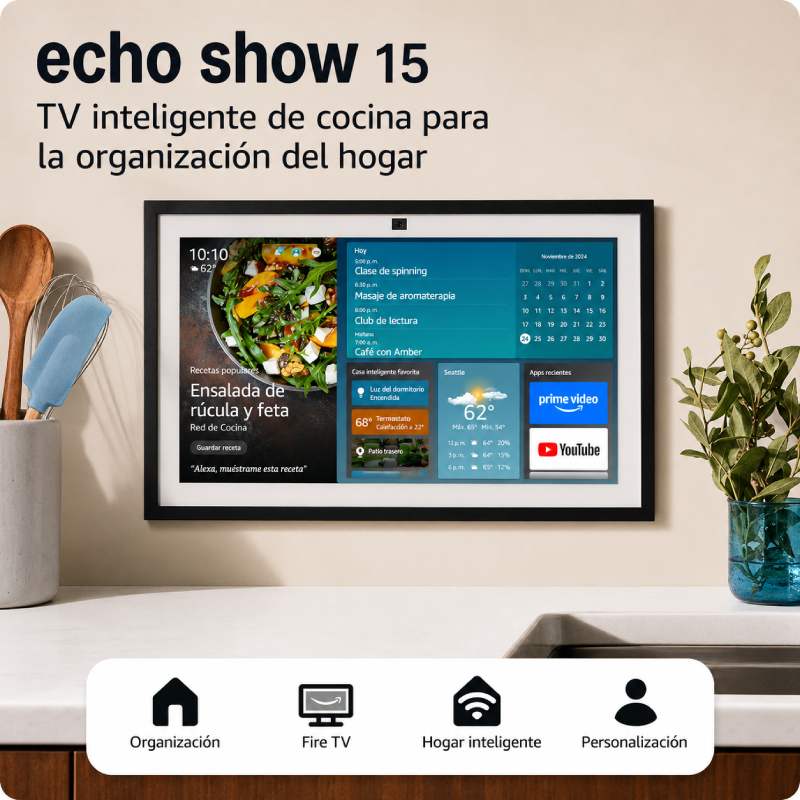 Pantalla Inteligente Amazon Echo Show 15 Full HD 15.6" con Alexa y Fire TV Negro