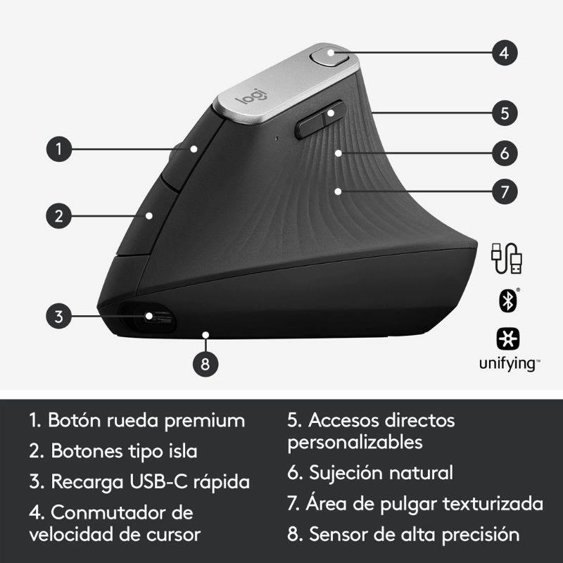 Mouse Inalámbrico Logitech MX Vertical Óptico 4000DPI Negro