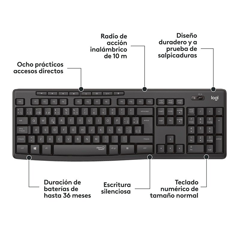 Teclado y Mouse Inalámbrico Logitech MK295 Silent Negro Inglés