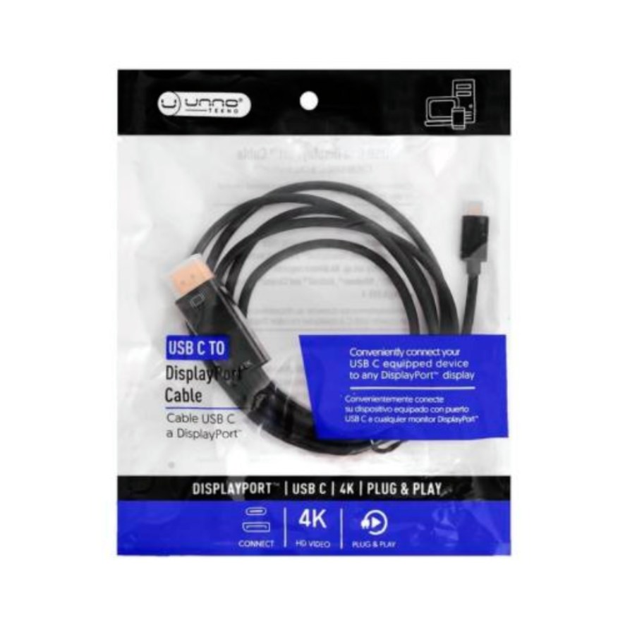 Cable USB-C a Displayport Unno Tekno CB4059BK 1.5 Metros Negro