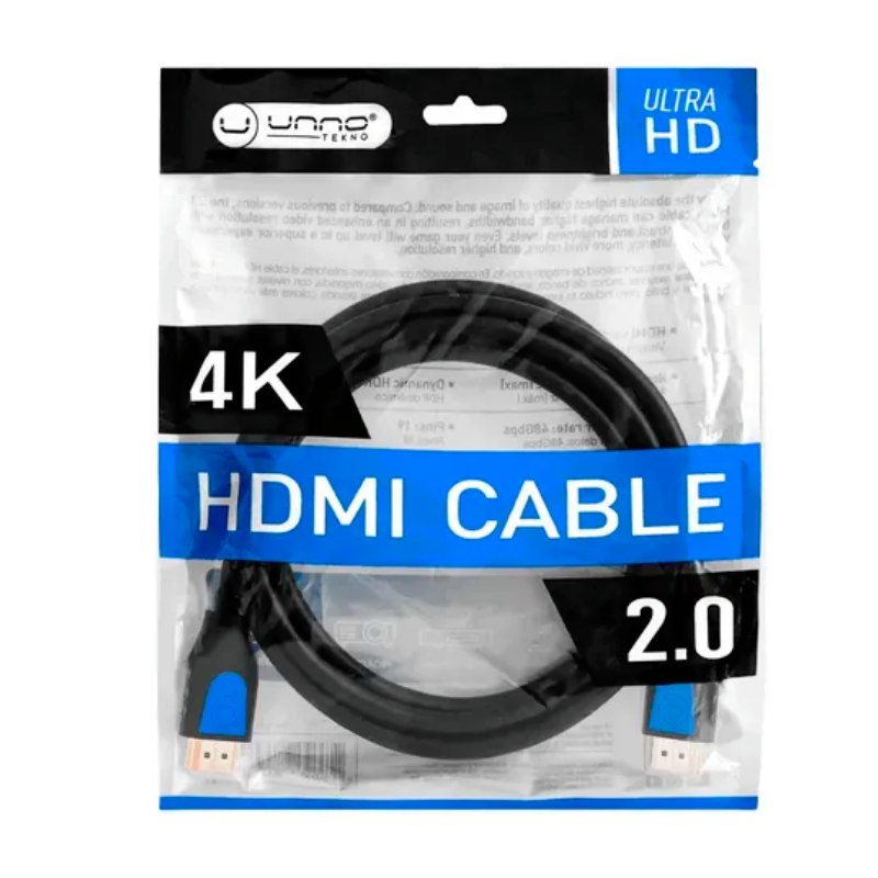 Cable HDMI 2.0 4K Unno Tekno CB4231BK 3 Metros Macho-Macho Negro
