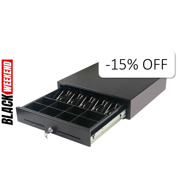 Cash Drawer AON CDK-58 para Billetes y Monedas Negro