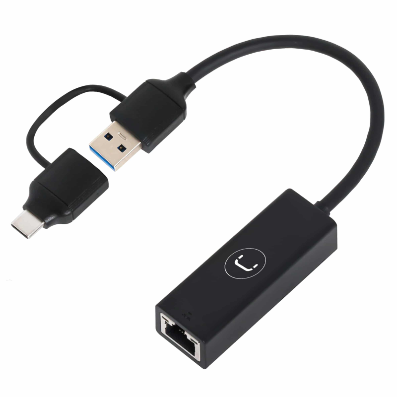 Adaptador 2 en 1 USB a Ethernet Unno Tekno AD3007BK Macho-Hembra Negro
