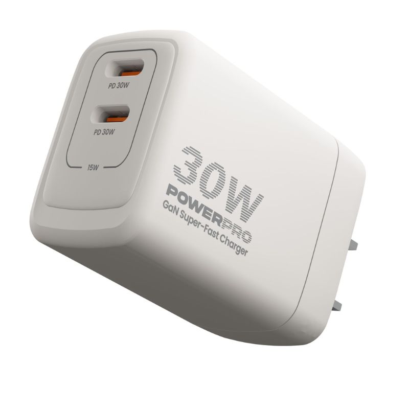 Cargador de Pared Unno Tekno PW5064WT PowerPro Dual USB-C 30W​​ Blanco