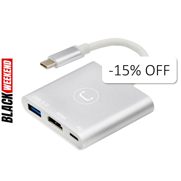 Hub Unno Tekno 3 puertos HB1101SV USB-C Plateado