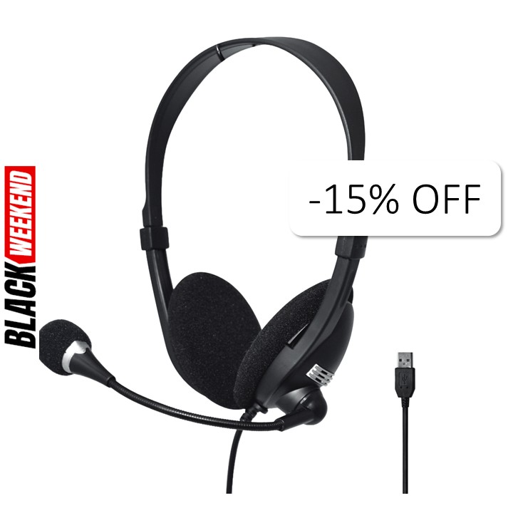 Audífonos Tipo Headset Unno Tekno HS7205BK USB Ace5 Con Micrófono Negro
