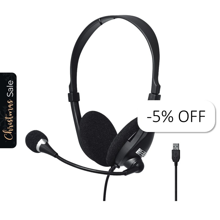 Audífonos Tipo Headset Unno Tekno HS7205BK USB Ace5 Con Micrófono Negro