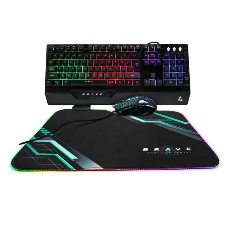 Teclado y Mouse Gaming Alámbrico Unno Tekno Brave Negro USB Inglés + Mousepad