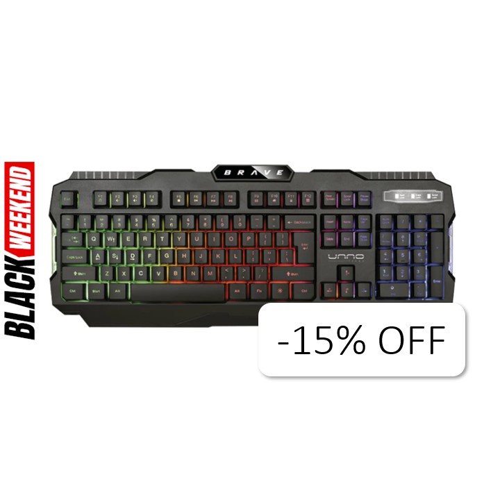 Teclado Gaming Alámbrico Unno Tekno Brave USB Negro Inglés