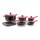 Batería de Cocina Picca BARI 9 Piezas Marmol Gris Stone Rojo