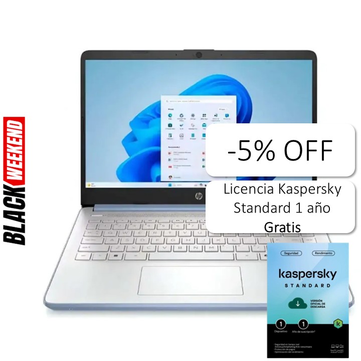 Laptop HP 14-DQ6012DX 14" Celeron N150 4GB RAM 128GB UFS W11S Home Celeste Teclado Inglés