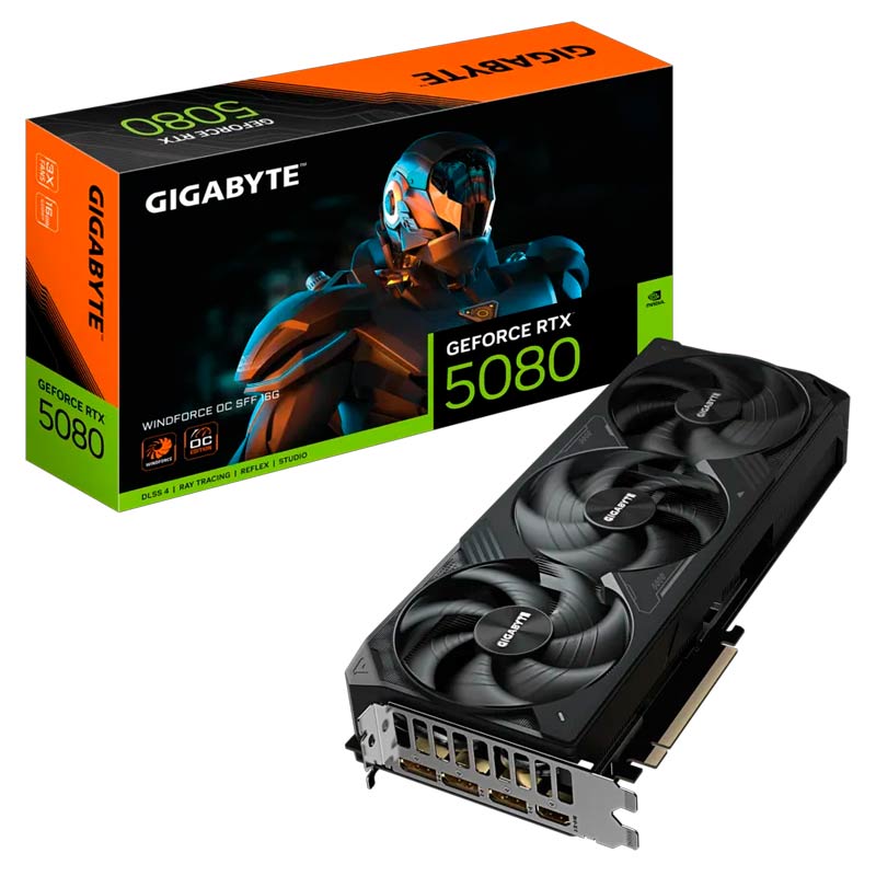 Tarjeta de Video 16GB GDDR7 Gigabyte GeForce RTX 5080  Windforce OC SFF HDMI DP PCI 5.0