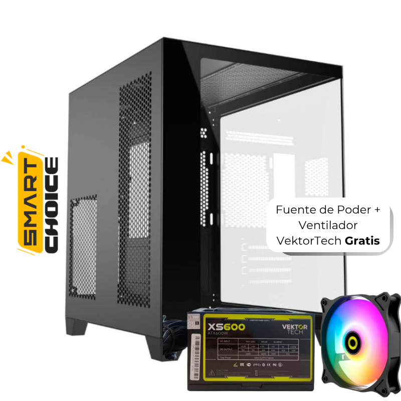 Case Gaming VektorTech QGM-570 Media Torre Vidrio Templado Micro-ATX Negro (Sin Fuente)