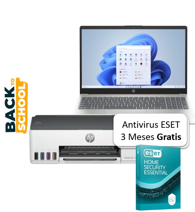 Bundle Laptop HP 15-fc0043la 15.6" FHD Ryzen 3 7320U 8GB RAM 512GB SSD W11 Home Teclado Español + Impresora HP Smart Tank 210