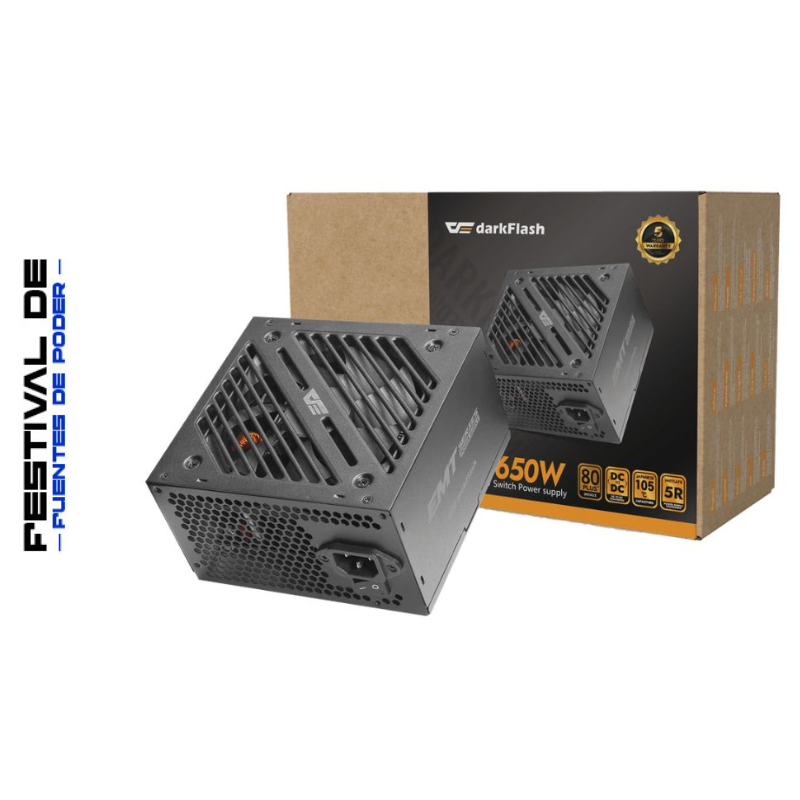 Fuente de Poder 650W DarkFlash EMT 80 Plus Bronce Negra