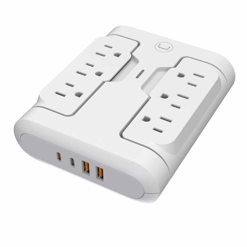 Regleta de pared con protector de sobretensión Unno Tekno PW5086WT PowerPod 6-en-1 giratorio blanco
