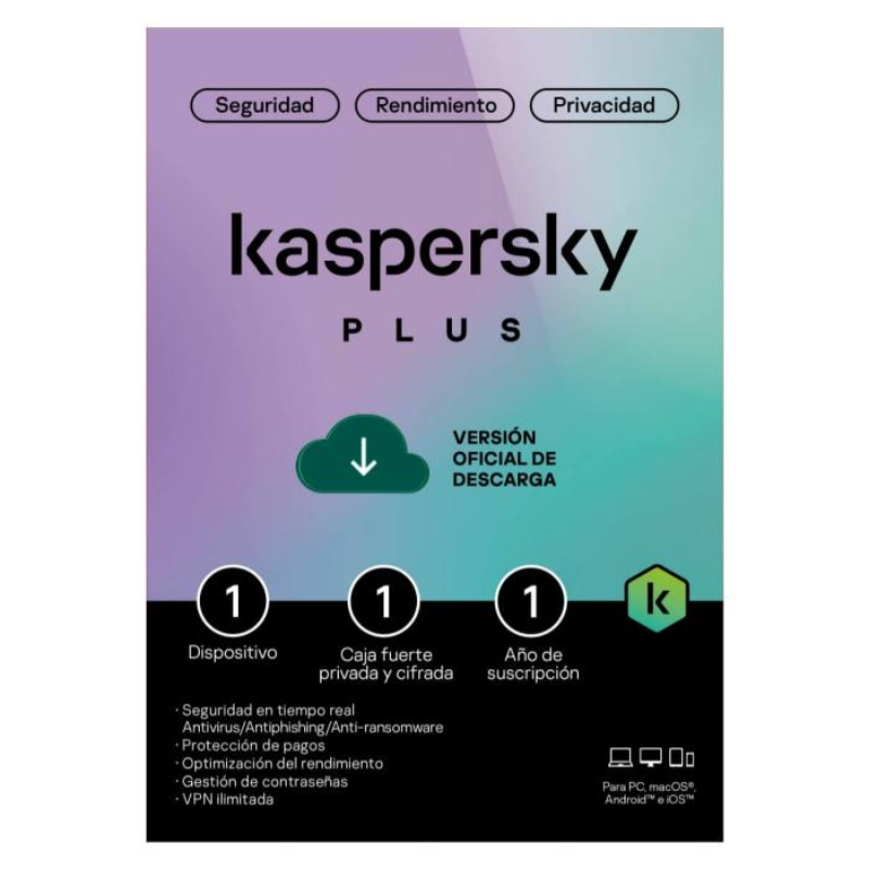Licencia Kaspersky Plus 1 dispositivo 1 Año ***FISICA***