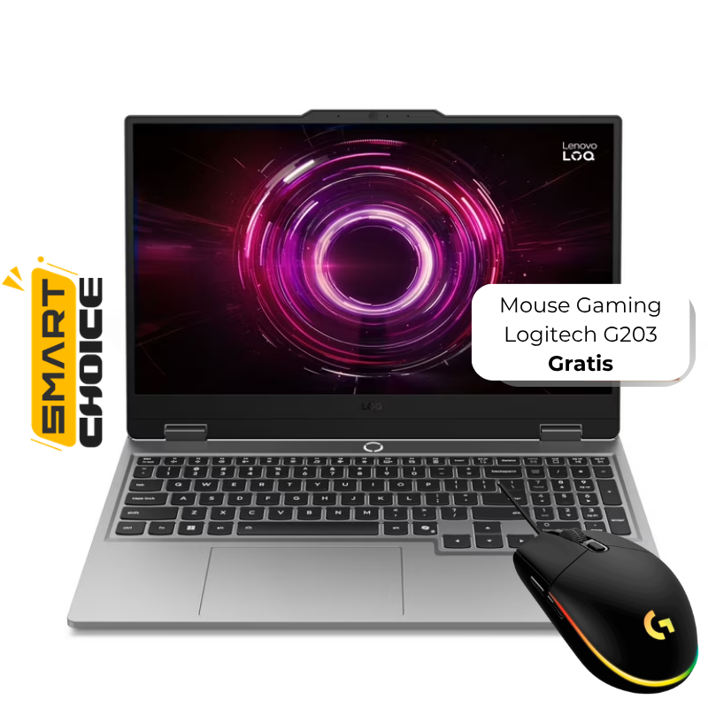 Laptop Lenovo LOQ 15.6" FHD Ryzen 7 250 16GB RAM 512GB SSD RTX 5050 W11 Home Gris Teclado Inglés
