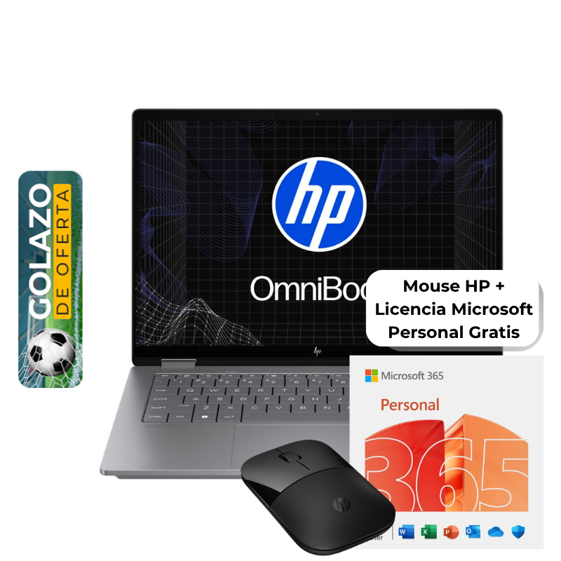 Laptop HP OmniBook X Flip 14-fk0074la 14" Touchscreen AMD Ryzen AI 7 350 24GB RAM 1TB SSD AMD Radeon W11 Home Aluminio natural Teclado Español